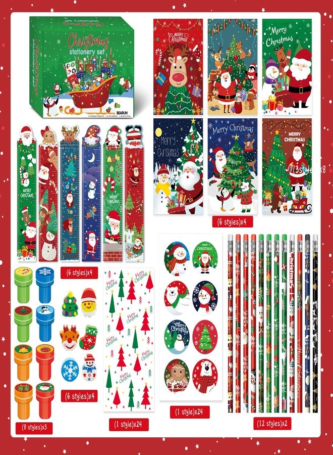BEARUN 168 Pcs Christmas Party Favors Bulk for Kids-24-Pack Christmas Stationery Set for Stocking Stuffers, Christmas-Themed Classroom Gift Exchange School Games Prizes Carnival Events - Image 3